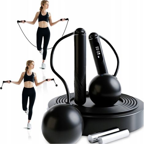 Springseil mit beschwerten Bällen, LCD-LED-Zähler, verstellbar, 280 cm, CrossFit