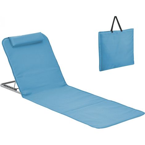 Matelas, transat, tapis de plage avec dossier inclinable et sac de transport - Bleu - Linxor