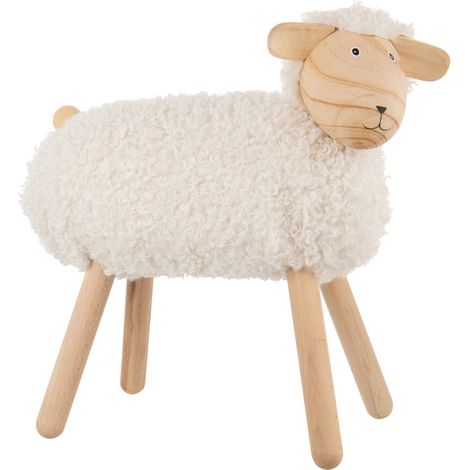 Statuette Mouton en Bois "Chalet" 45cm Blanc Cassé