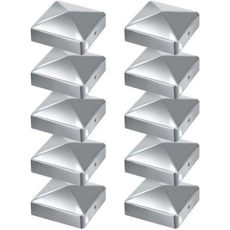 10 pcs Capuchon de poteau Chapeau de poteau forme pyramide 100x100mm Argent (1/5)