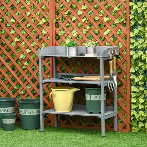 Pflanztisch mit Stauraum 76x37x89 cm Holz Grau OKMYHOME