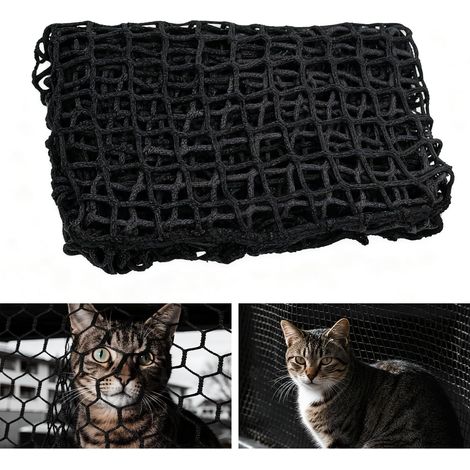 1x1m Filet de Protection, Filet Corde Filet Protection Universel, Animaux de Compagnie, Anti Chute sans Nœuds, pour Escaliers, Balcons et Garde Corps de Terrasse Extérieure, Noir (1/5)