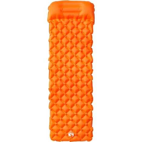 Matelas de camping gonflable avec oreiller 1 personne orange