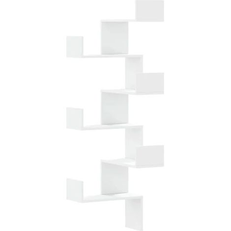 Étagère d'angle murale blanche 45x45x147 cm en bois d'ingénierie (1/5)