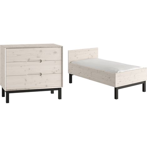 Lettino evolutivo 70x140 e cassettiera 3 cassetti Pinio Country Legno sbiancato