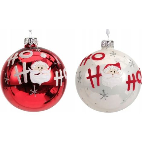 Christbaumkugel aus Glas, 8 cm, rot-weiß glänzend, 1 Stück (1/5)