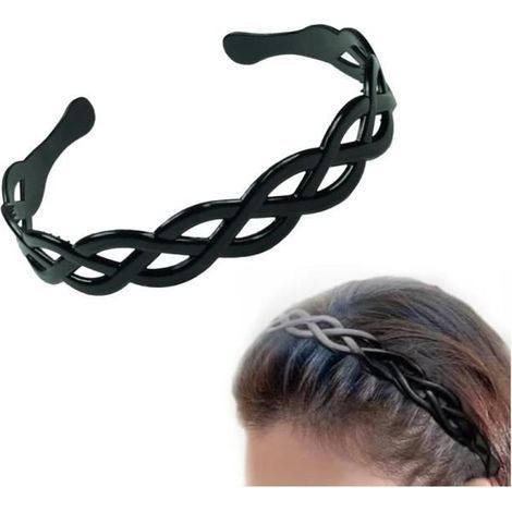 1Pc Metal Headband, Non-Slip Elastic Wavy Headband, Unisex Sports Headband Accessories for Women and Men (Black)-wj (1/4)