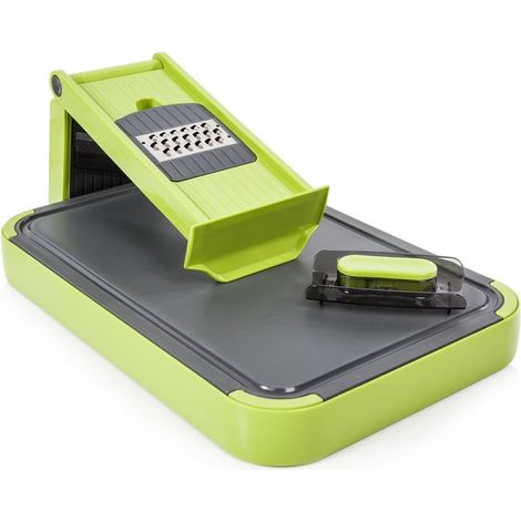 TrAdE Shop Traesio - Mandolina Tagliere 6 In 1 Con Lame Ultra Resistenti Design Compatto Verde Grigio Cucina - (1/5)