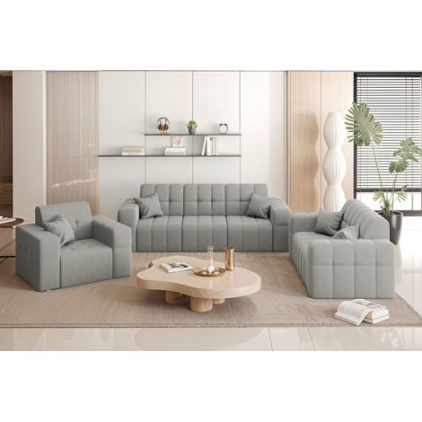 Couchgarnitur NIMES - Sofagarnitur 3-2-1 , breite Farbpalette, Stoff Portland Grau (1/5)