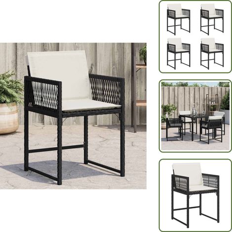 The Living Store Chaises de jardin lot de 4 avec coussins noir résine tressée - Chaise De Jardin - Fauteuil De Jardin - Mobilier De Jardin - Résine Tressée - Rotin Synthétique (1/5)