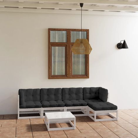 Salon de jardin 6 pcs Ensemble Table et Chaise de Jardin - avec coussins Bois de pin massif BV854415 - BonneVie (1/5)