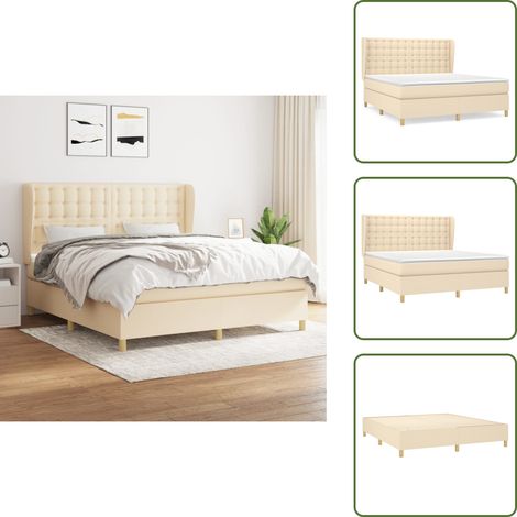 The Living Store Sommier à lattes de lit avec matelas Crème 160x200 cm Tissu - Matelas à ressorts ensachés (1/5)