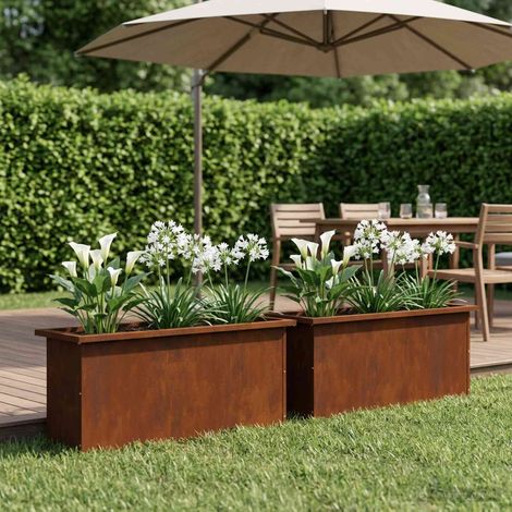 vidaXL Jardinera para jardín con luces LED 2 uds. Oxidado (1/5)