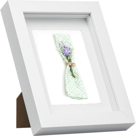 Cadre photo 3D en bois avec vitre acrylique et passe-partout, 20x30 cm, blanc (1/5)