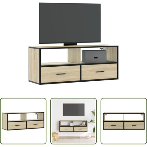 Wandmontage - TV-Schrank Sonoma-Eiche 100x31x39,5 cm Holzwerkstoff und Metall (1/5)
