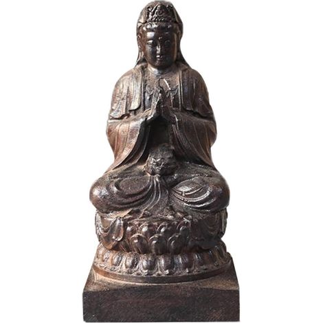 Statue de Quan Yin en Bois Synthétique Couleur Café Sculptée Style Antique, Figurine Décorative pour Maison et Décoration de Table, Amateurs de Bouddhisme (1/5)