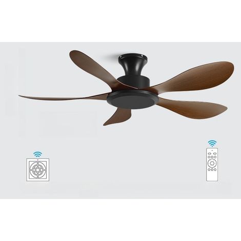 Ventilateur de plafond encastré 102 cm sans lumière, moteur DC réversible, 6 vitesses, 5 pales, Télécommande, Noyer