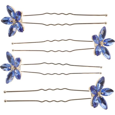 Accessoire Cheveux Élégant pour Coiffe de Mariage 4 Épingles à Cheveux Décoratives Bleues en Alliage de U, pour Mariées et Femmes (1/5)