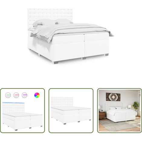 vidaXL Surmatelas - Sommier à lattes de lit avec matelas Blanc 200x200cm Similicuir (1/5)