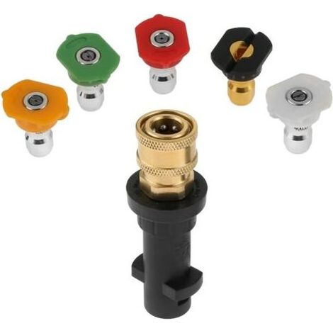 Raccord femelle à connexion rapide de 6,35 mm avec buse de pulvérisation pour nettoyeur haute pression, adaptateur à connexion rapide avec 5 buses de nettoyeur haute pression multi-deg (1/5)