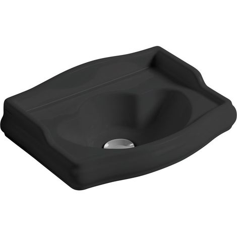 RETRO Lavabo en céramique 41x30cm (sans robinet/trou de trop-plein), noir mat (1/2)
