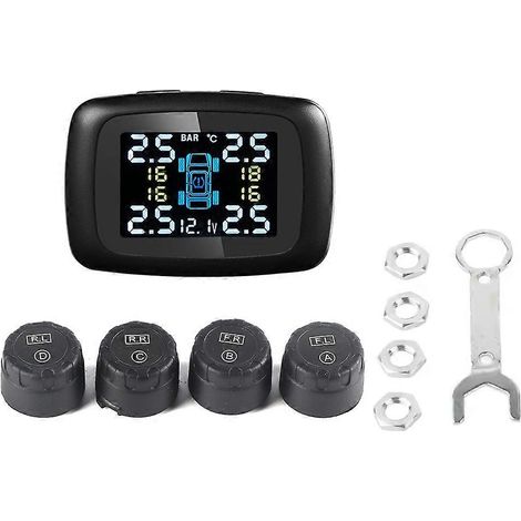 Sistema TPMS para coche con encendedor de cigarrillos y 4 sensores externos para monitorización de la presión de los neumáticos en tiempo real. (1/5)