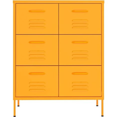 Commode à Tiroirs en Acier Jaune Moutarde 80x35x101,5 cm - Meuble de Rangement Industriel Moderne pour Salon, Chambre ou Entrée (1/5)