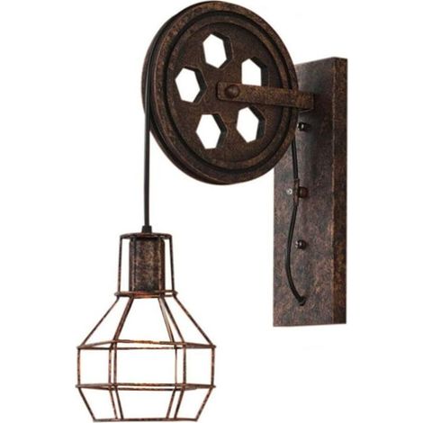 Retro-LED-Wandleuchte aus Schmiedeeisen, kreativer Loft-Stil mit Seilzug und Lampenschirm aus Eisen, zur Dekoration von Wohn- und Esszimmern (Leuchtmittel nicht enthalten) (1/3)