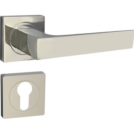 domino Türgriff Drückergarnitur PZ - Profilzylinder Set quadratische Rosette Türklinke für Zimmertür, Bürotür, Kellertür & Innentür Türbeschläge aus Aluminium Nickel QUADRADO-QR M9 (1/5)