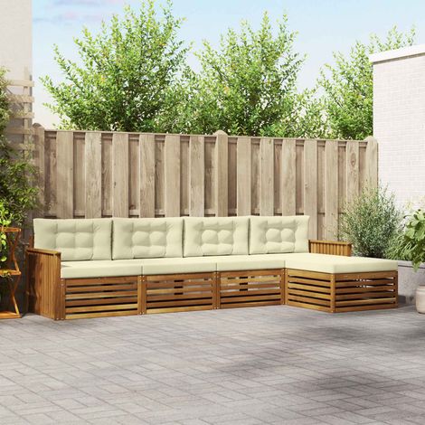vidaXL Outdoor-Sofagarnitur mit Kissen 5 pcs Natur und Creme (1/5)
