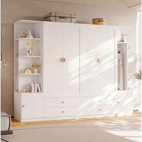 Armoire dressing 6 portes avec 4 tiroirs, 270 x 45 x 200 cm, blanche OKMYHOME (1/5)