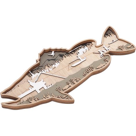 Figurine de poisson creux en bois de buis multicouche, poisson décoratif creux en bois rayé pour la maison, le bureau ou la cantine, saumon (1/5)