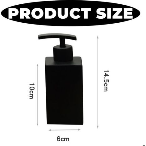 Flacon distributeur carré noir, flacon de savon liquide rechargeable avec tête de pompe en acier inoxydable 304, capacité 358 millilitres (1/4)