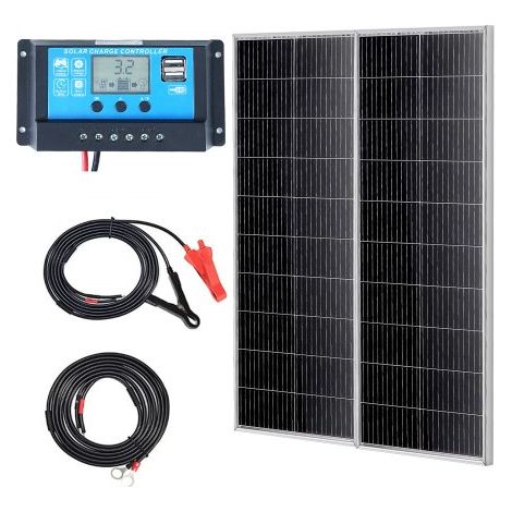 200W Solarpanel 2er-Set 12V monokristallinen Solarmodul plus Laderegler 16,66A Solaranlage Umwandlungsrate von 23 % Kompatibel mit AGM-, GEL-, FLD-, LI-Batterien Ideal für Wohnmobile Yachten Zuh (1/5)