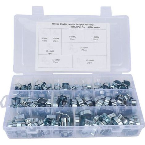 160 pièces 5-23mm Double Oreille O Clips pinces de tuyau, Réglable Double Oreille Colliers De Tuyauterie, Pinces de Fixation de Tuyau