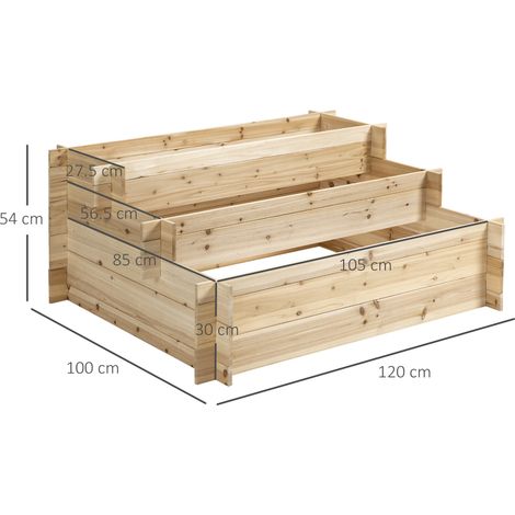 Jardinière surélevée en épicéa à 3 niveaux, pour l'extérieur, 120 x 100 x 54 cm (1/5)