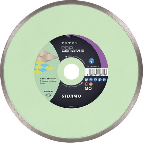 Sidamo – Disque diamant 230mm pour meuleuse – Tronçonnage à eau pour grès céram et faïence – Alésage 25.4mm – Jante continue pour finition parfaite