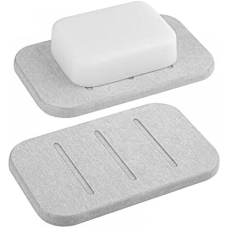 2 Pack Diatomaceous Earth Soap Dish, Quick Drying Soap Dish, for Bathroom and Shower (Grey) (1/4)