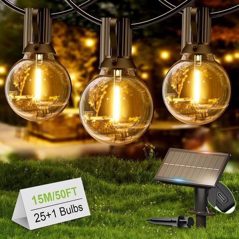 Guirlande Guinguette LED 15M, Guirlande LED Exterieur avec 25 +1 G40 Ampoules, IP45 Imperméable Extérieur Intérieur Guirlande Lumineuse Exterieur pour Jardin Patio Café - Blanc Chaud (1/5)