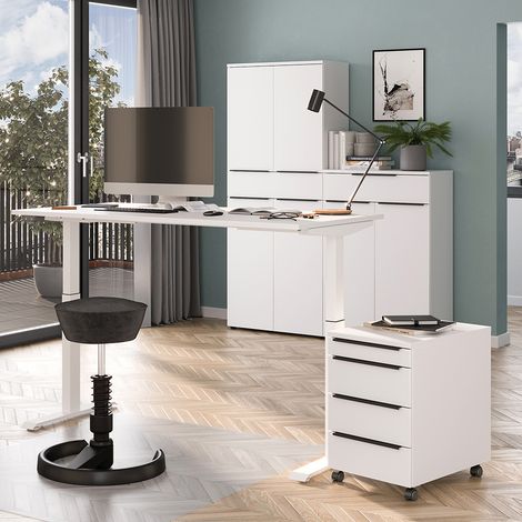 Büromöbel Set 4-teilig MEMPHIS-01 mit Schreibtisch 120x80cm in weiß (1/5)