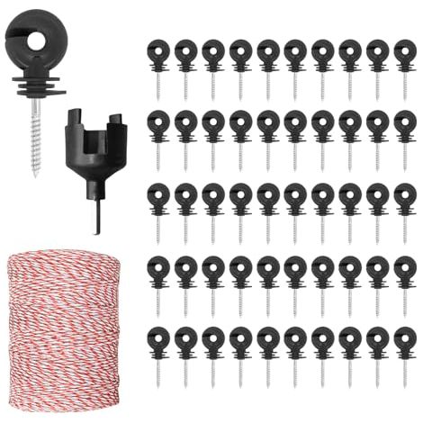 Corde de clôture électrique + isolateur annulaire + aide au vissage, fil de clôture électrique, 6 NIRO, câble électrique blanc/rouge (200 m) (1/5)