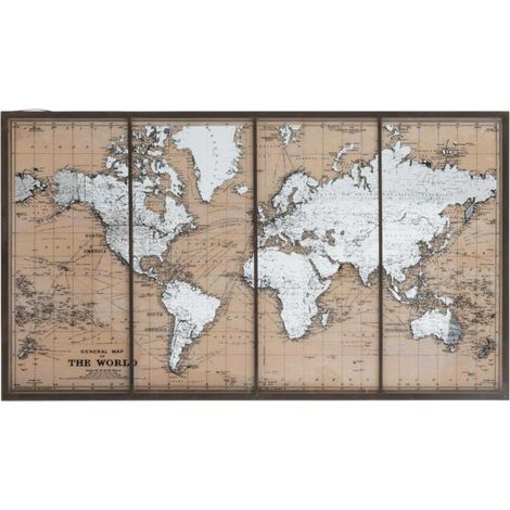 Tableau Déco "Carte du Monde" 81x143cm Marron