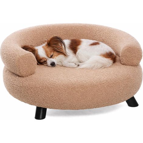 Panier Chien - Panier Chat - canape Chien - Sofa - Ronde - Beige - 62x62x28 cm - Textile et Bois - pour Petits Chiens et Chats - Pieds en Bois (1/3)