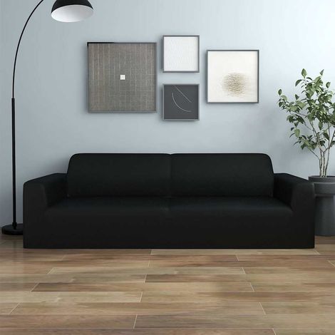 vidaXL Funda elástica para sillón de 3 plazas poliéster jersey negra (1/5)