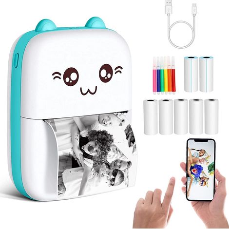 Imprimante thermique de poche portable avec 7 rouleaux de papier pour l'impression de reçus et d'étiquettes photo (1/5)