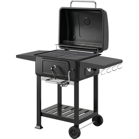 Barbecue a Carbone 112x65x115 cm Griglia Smoker con Ruote in Metallo e Acciaio Nero (1/5)