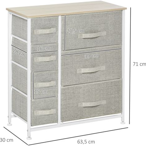 Commode, buffet, 7 tiroirs pliables en tissu, structure en métal, 63,5 x 30 x 71 cm, gris clair (1/5)