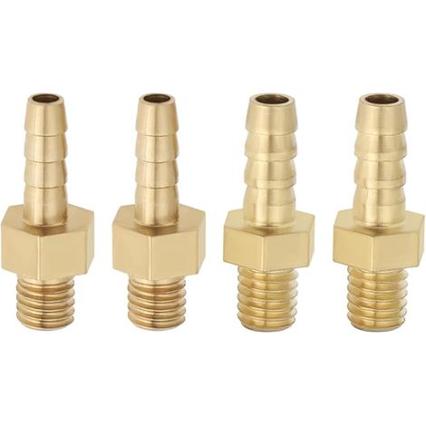 Brass Hose Connector M5 x 0.8 with Barb, Pipe Connector with External Thread for 3mm and 4mm Pipes Threaded Connector for Aquarium, Pond, Pool, Air and 4 Pack (1/5)