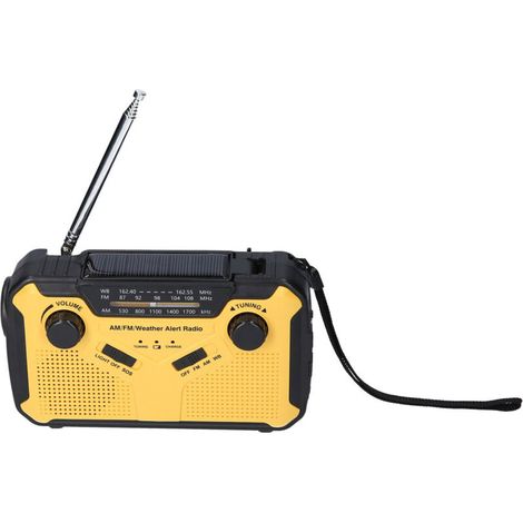 Radio FM/AM/digital de alta velocidad para exteriores, alimentada por energía solar, luz de lectura LED, alarma SOS, conector para auriculares de 3,5 mm. Color amarillo. (1/5)