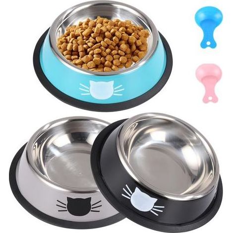 Set di ciotole per gatti, set da 3 pezzi in acciaio inossidabile, ciotole per acqua per gatti, cuccioli, criceti, conigli e piccoli animali (1/5)